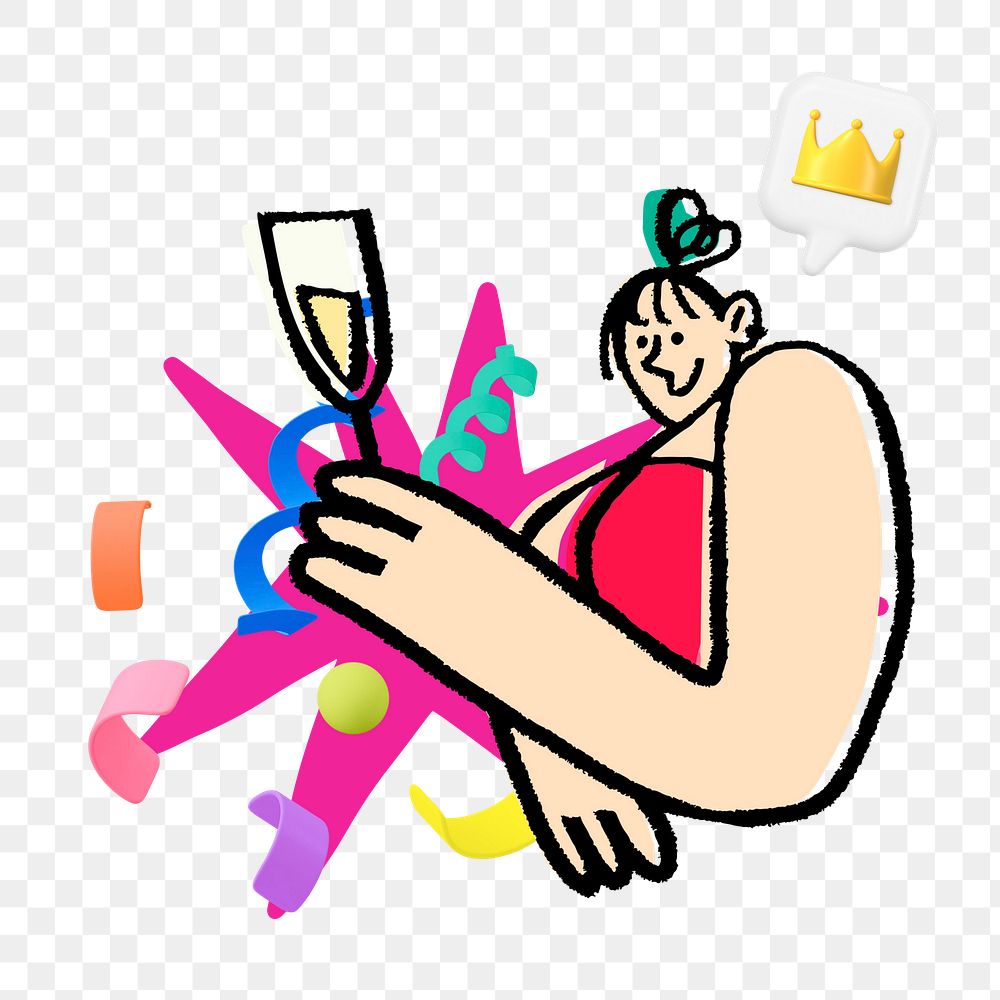 Doodle celebration party png, transparent background