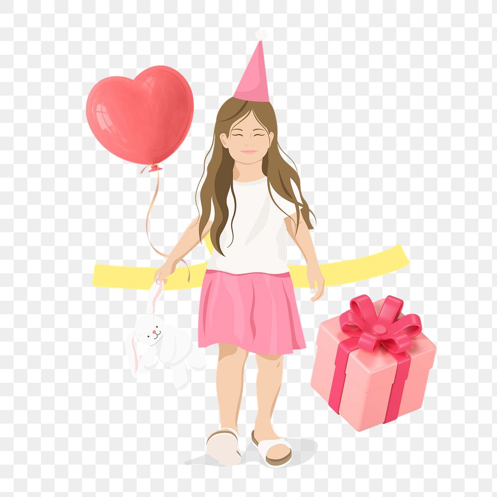 Birthday girl png sticker, vector illustration transparent background