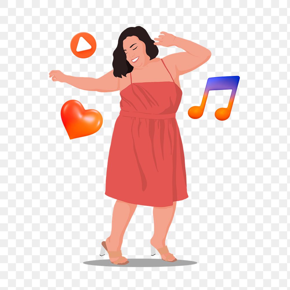 Woman dancing  png sticker, vector illustration transparent background