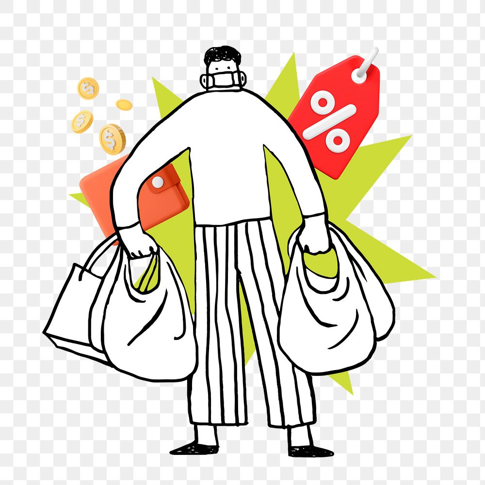 Doodle discount sales shopping png, transparent background