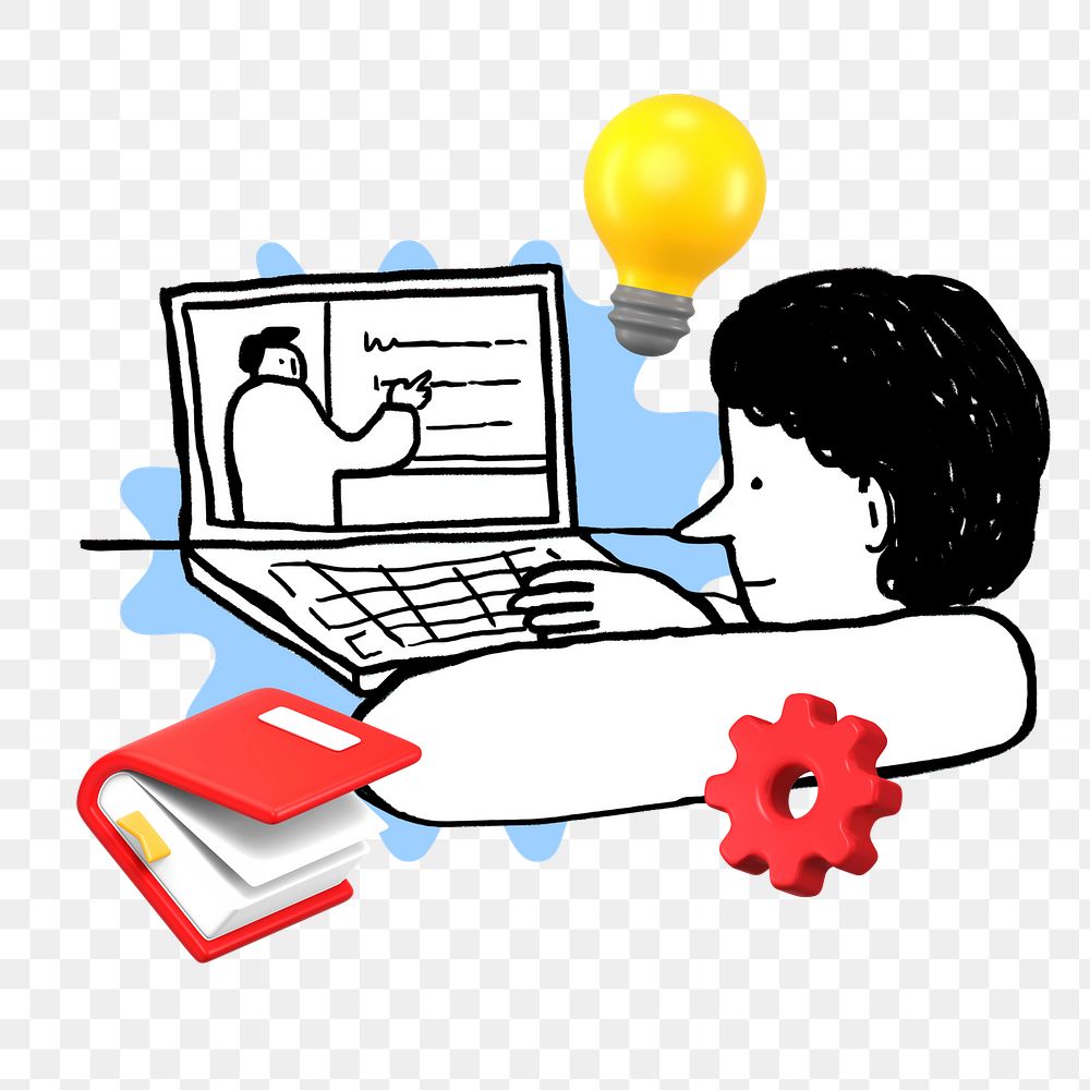 Doodle online learning course png, transparent background