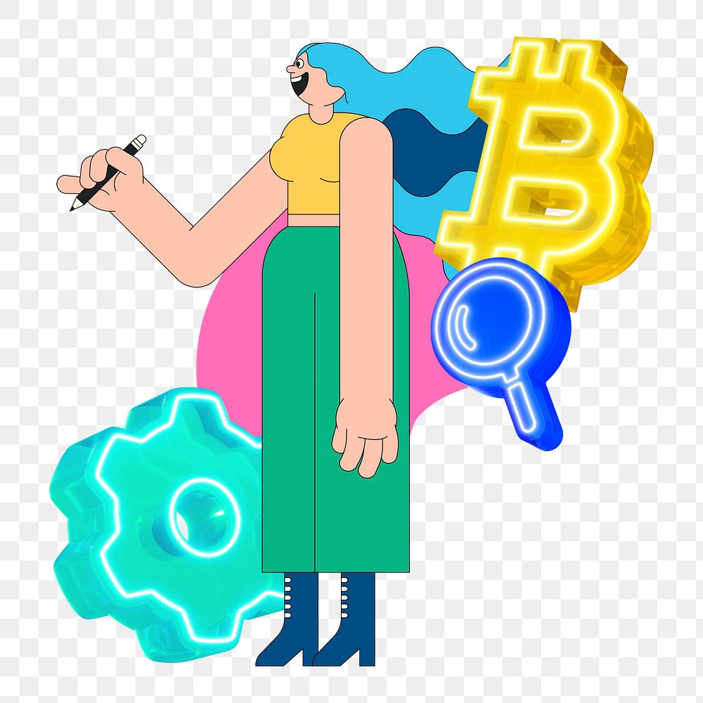Woman bitcoin png, transparent background