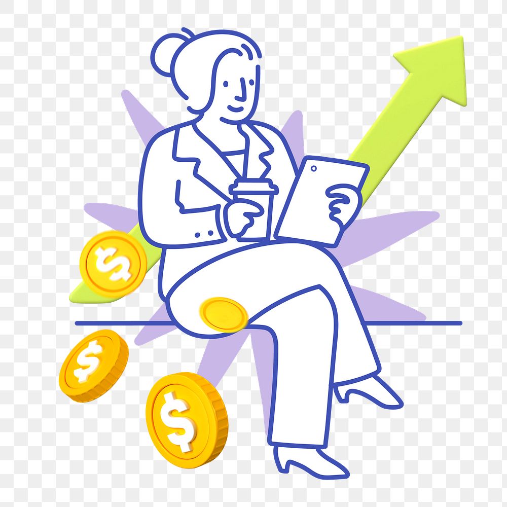 Doodle women investment png, transparent background