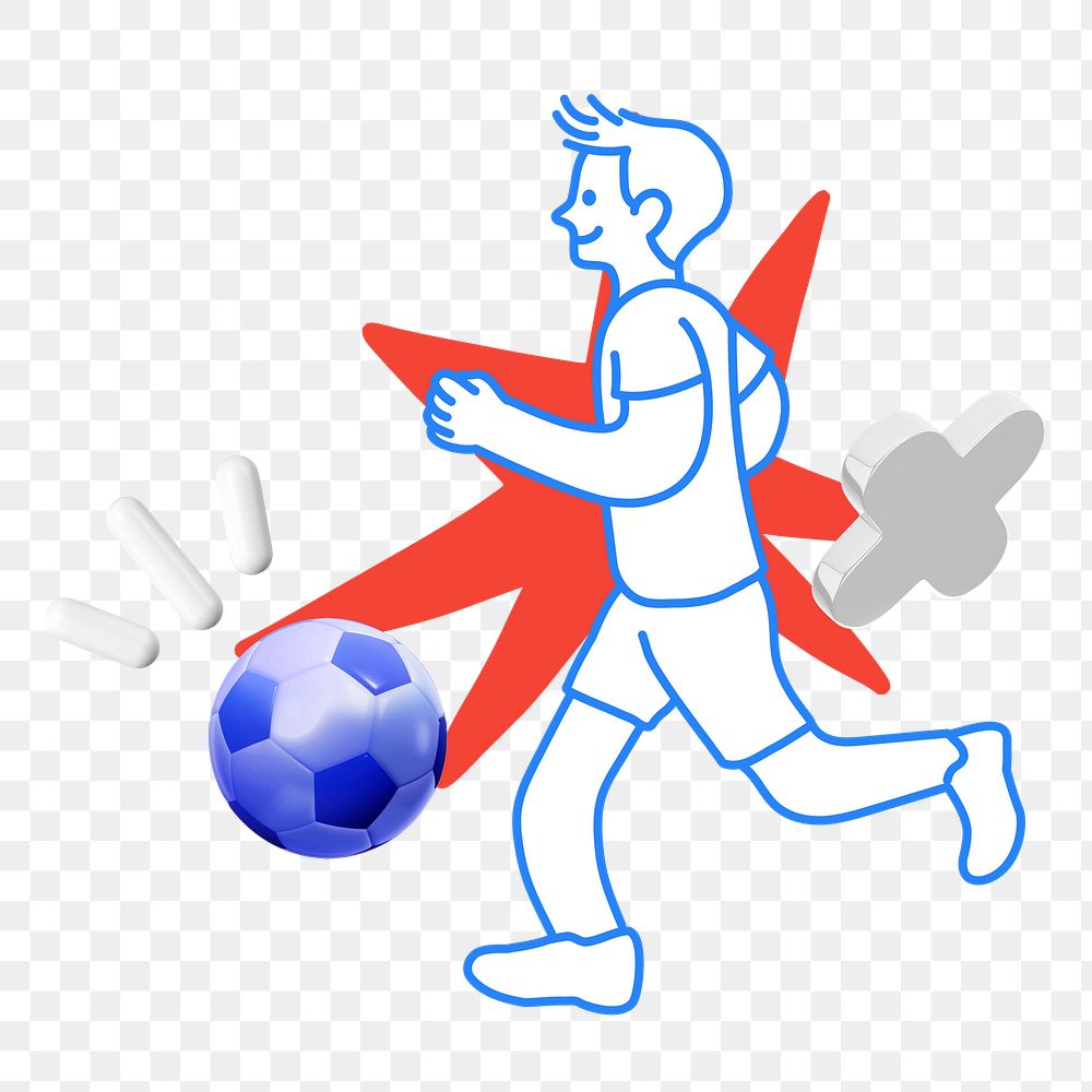 Doodle man playing football png, transparent background