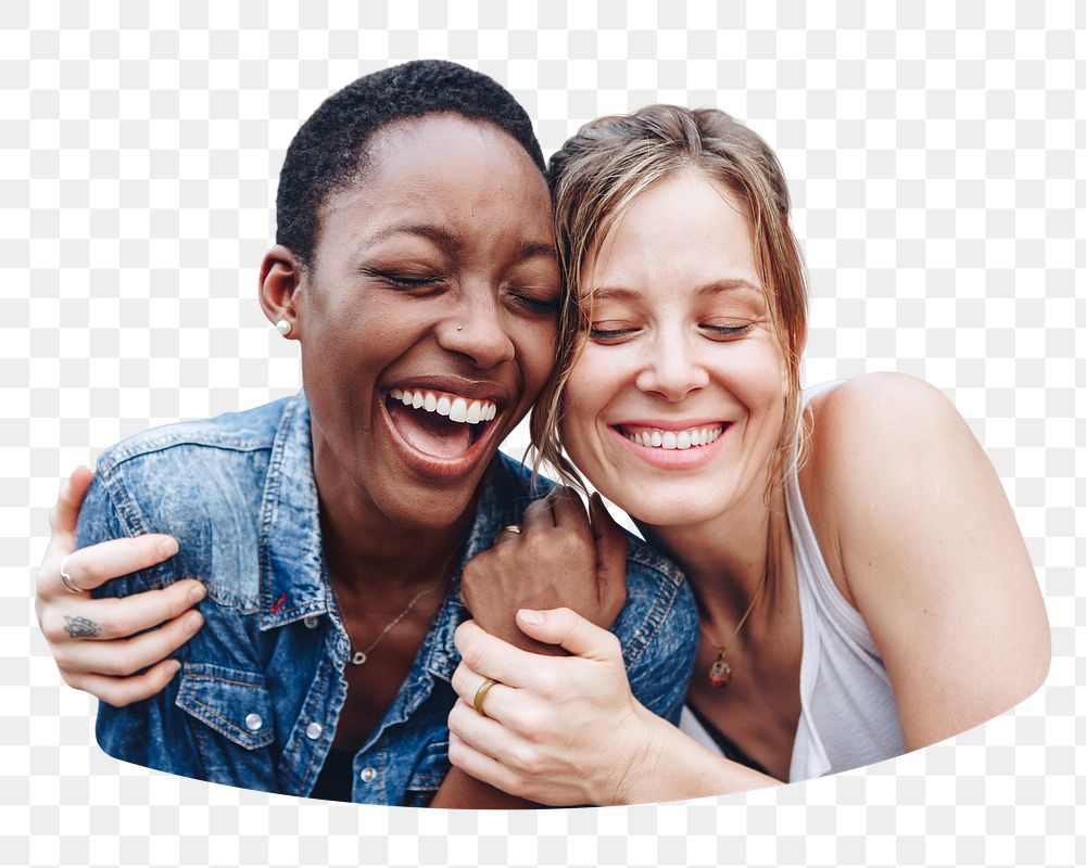 PNG Happy woman laughing with her friend, collage element, transparent background