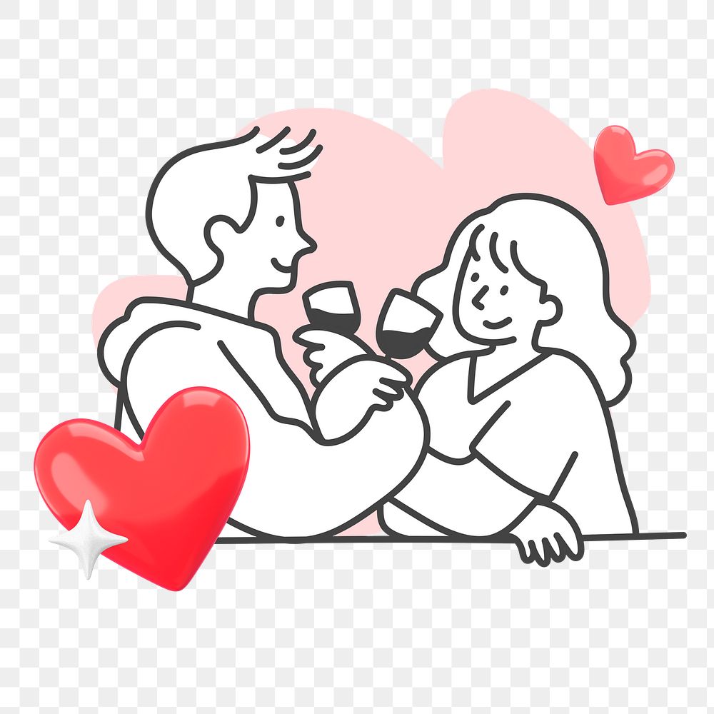 Doodle couple dating png, transparent background