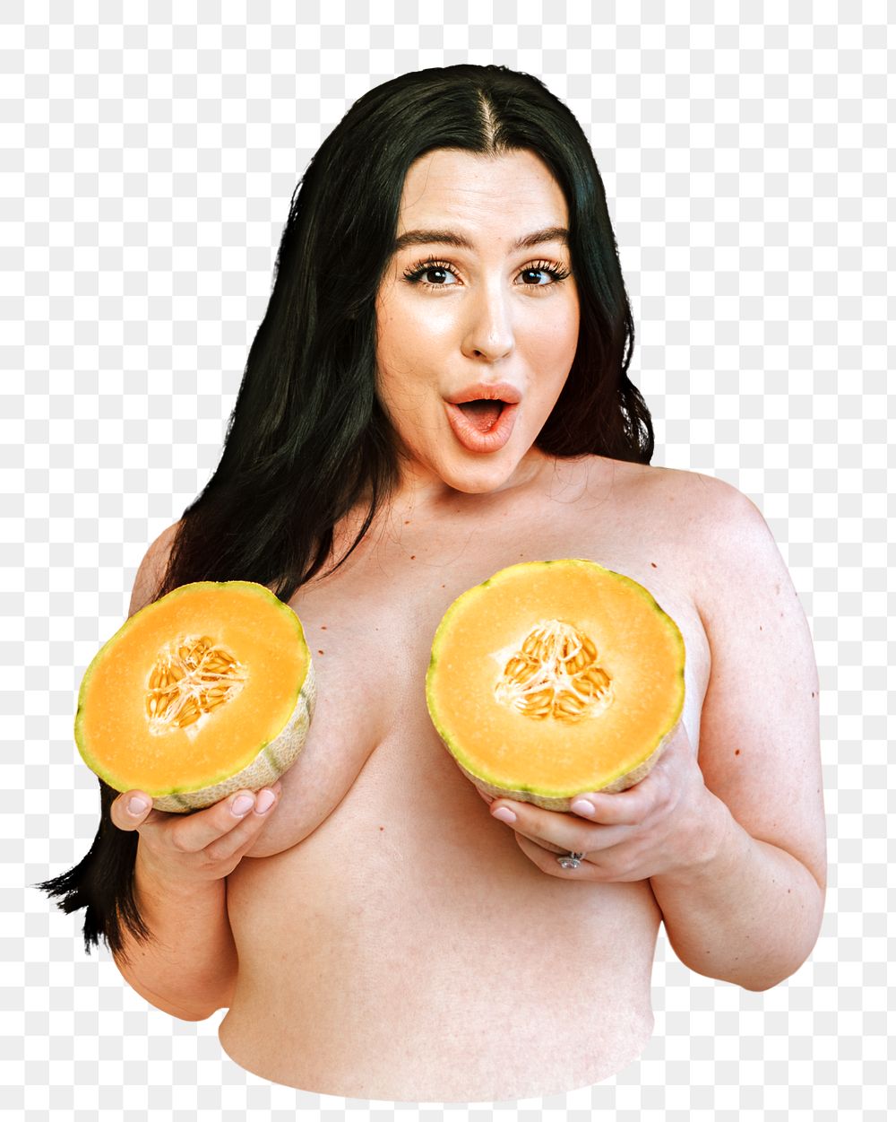 PNG Beautiful woman with fruit boobs, collage element, transparent background