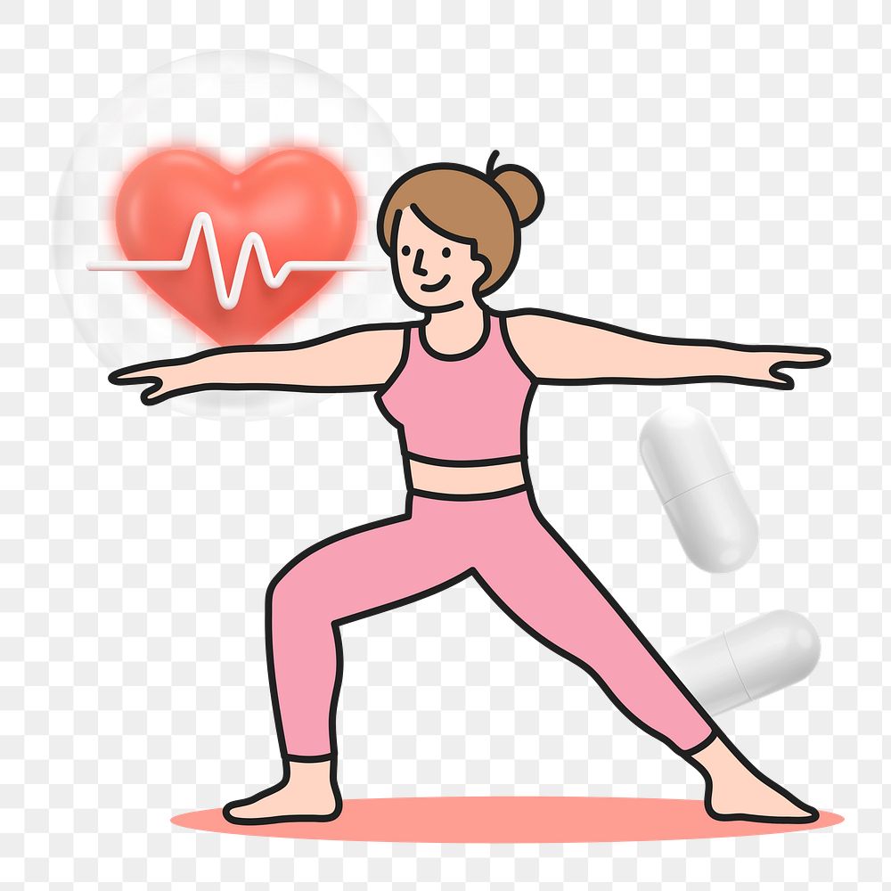 Doodle woman yoga png, transparent background