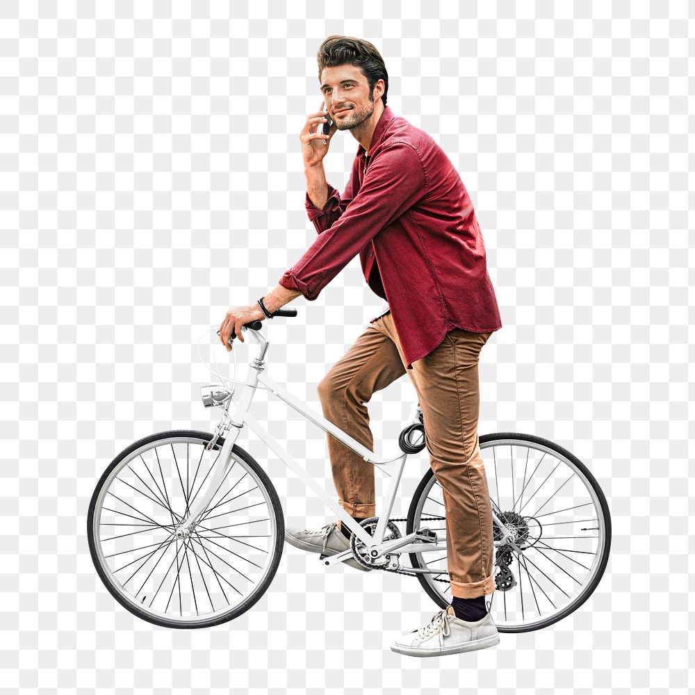 Casual cycling man png collage element, transparent background