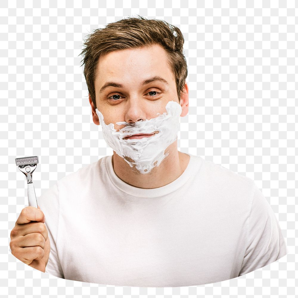 Man shaving beard png, transparent background