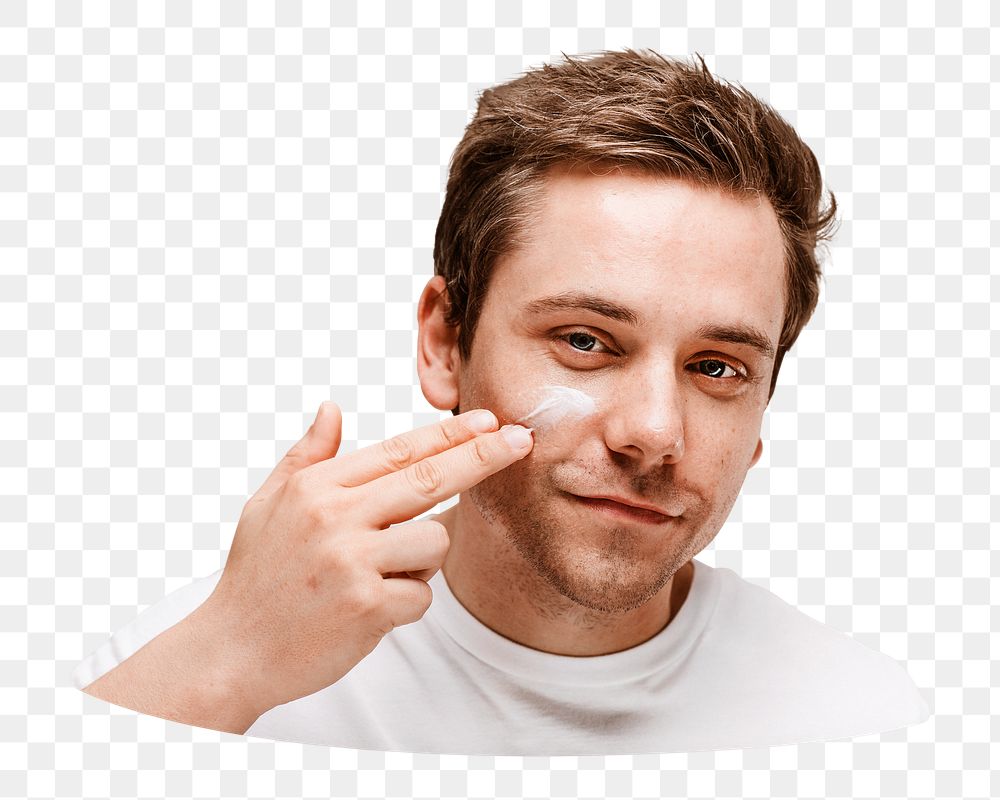 PNG man applying facial cream, collage element, transparent background