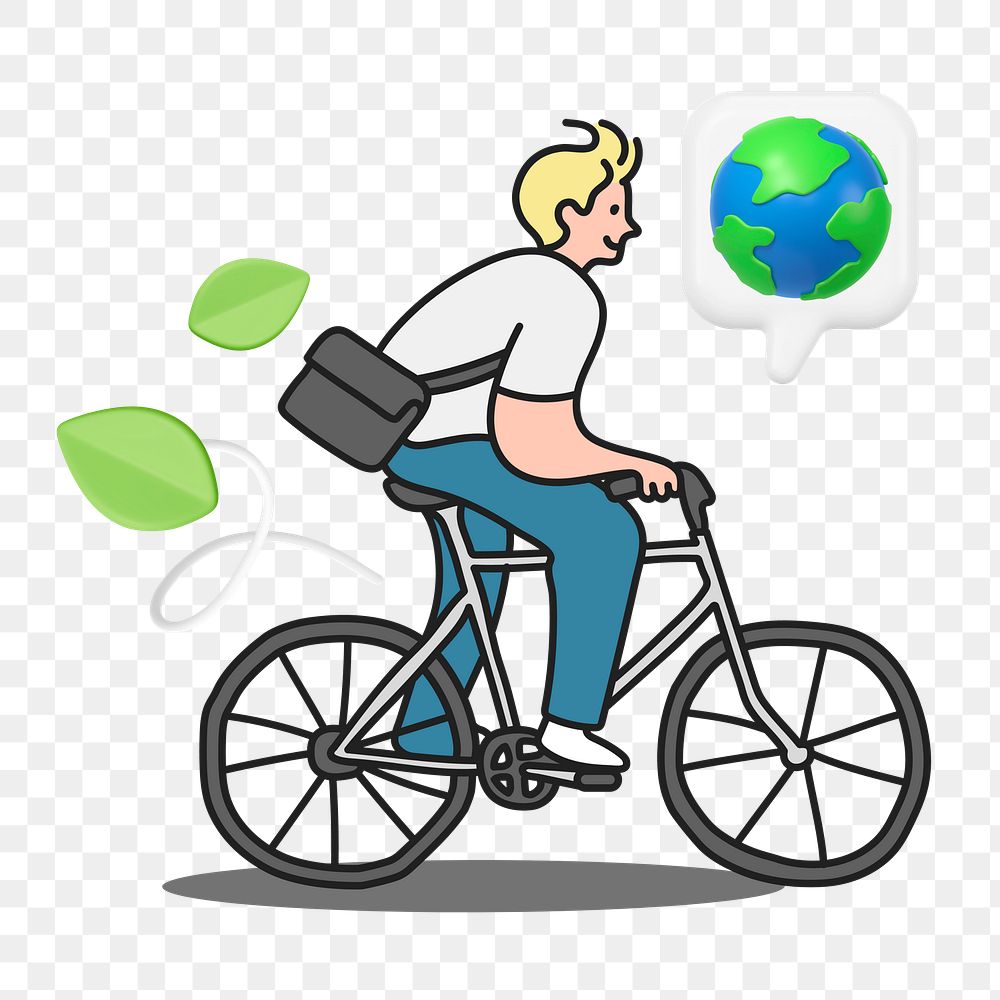 Doodle man on bicycle png, transparent background