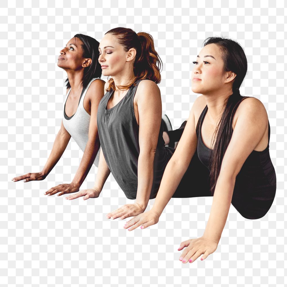 Stretching women png collage element, transparent background