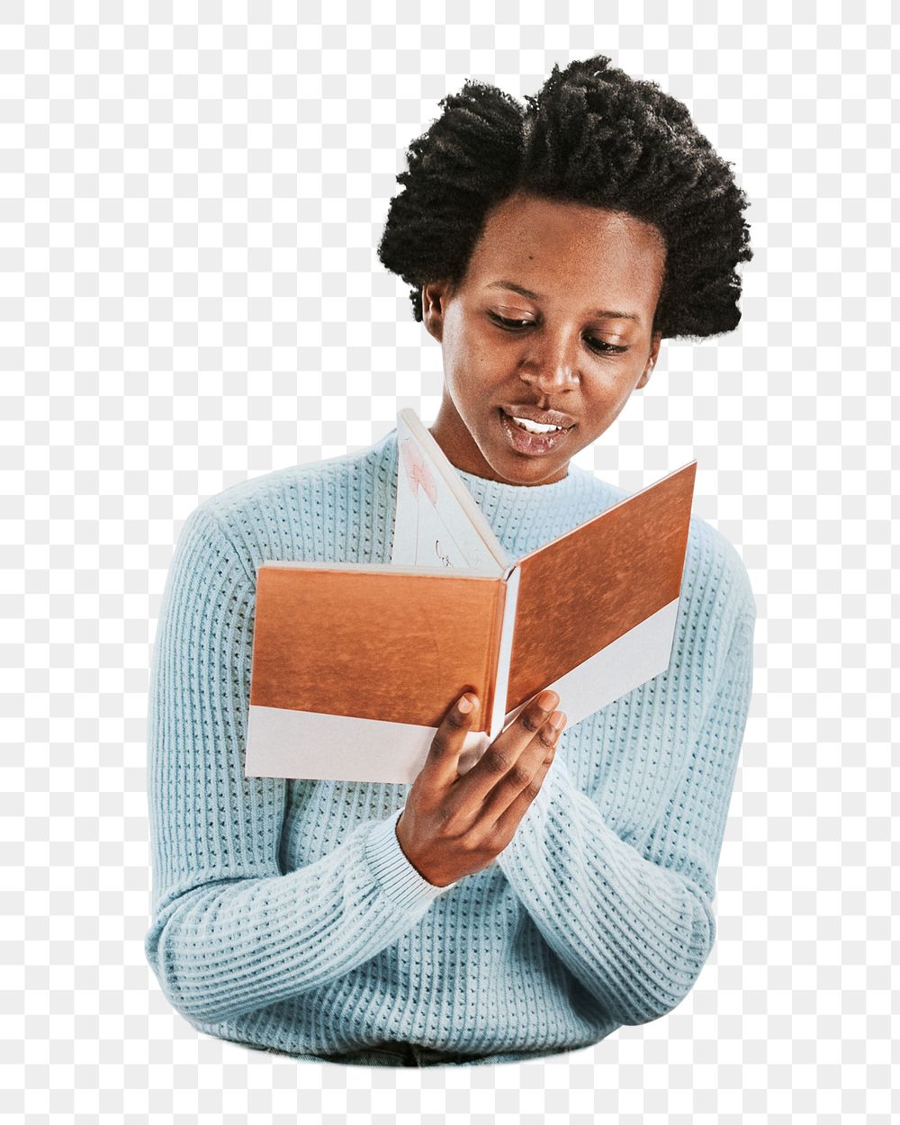 PNG African woman reading collage element, transparent background
