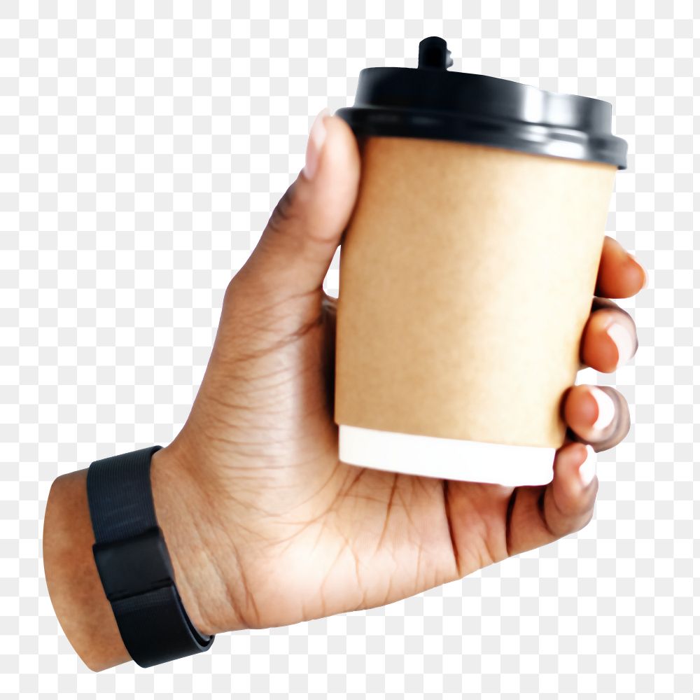 PNG woman holding a coffee to go, collage element, transparent background