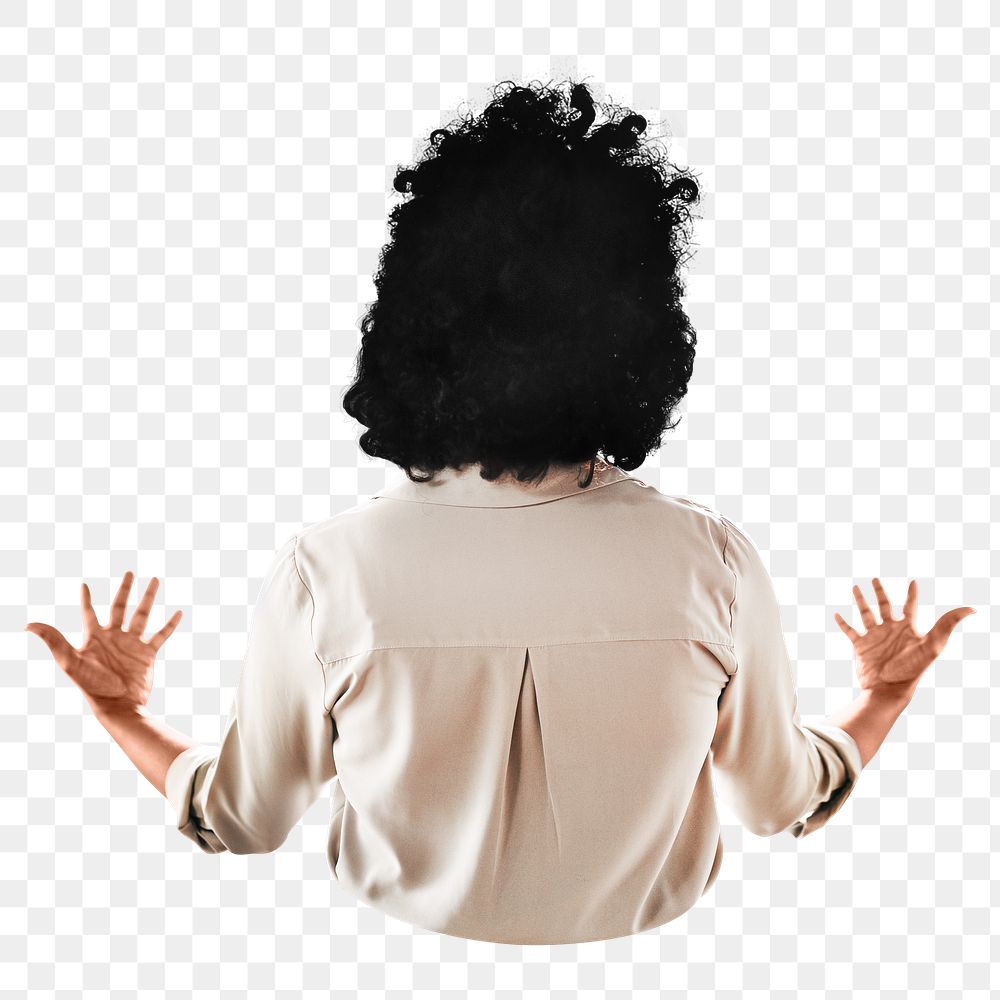 PNG Rear view of a woman collage element, transparent background