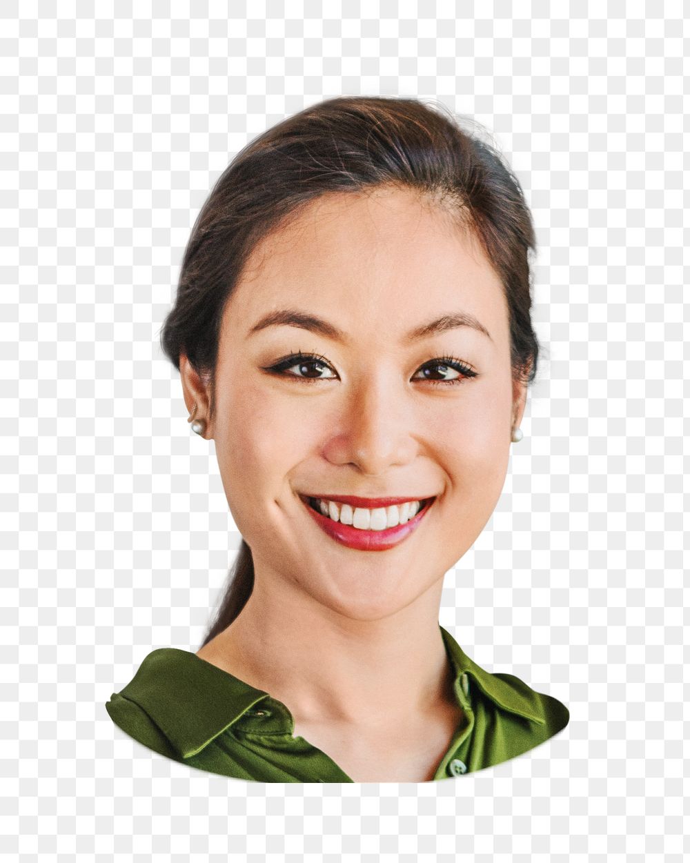 PNG Asian woman, confident smiling face portrait, collage element on transparent background