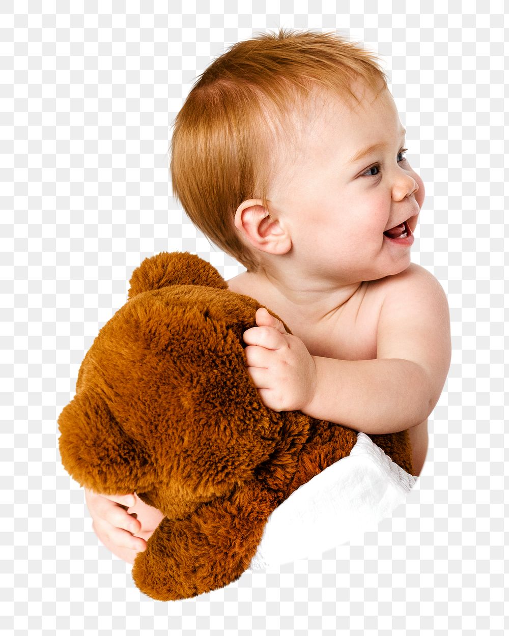 PNG Baby hugging teddy bear collage element, transparent background