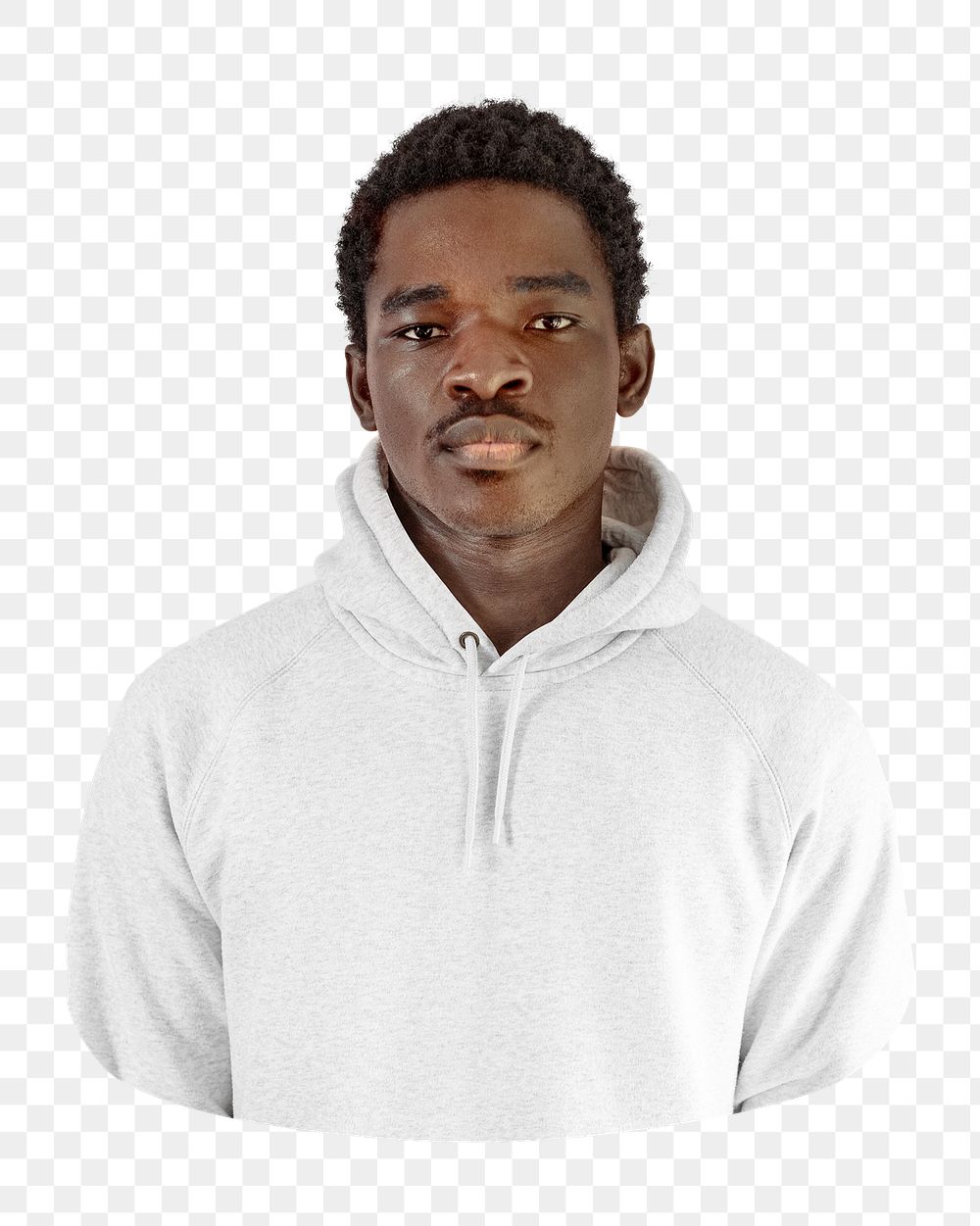 Men's white hoodie png on African American model, transparent background