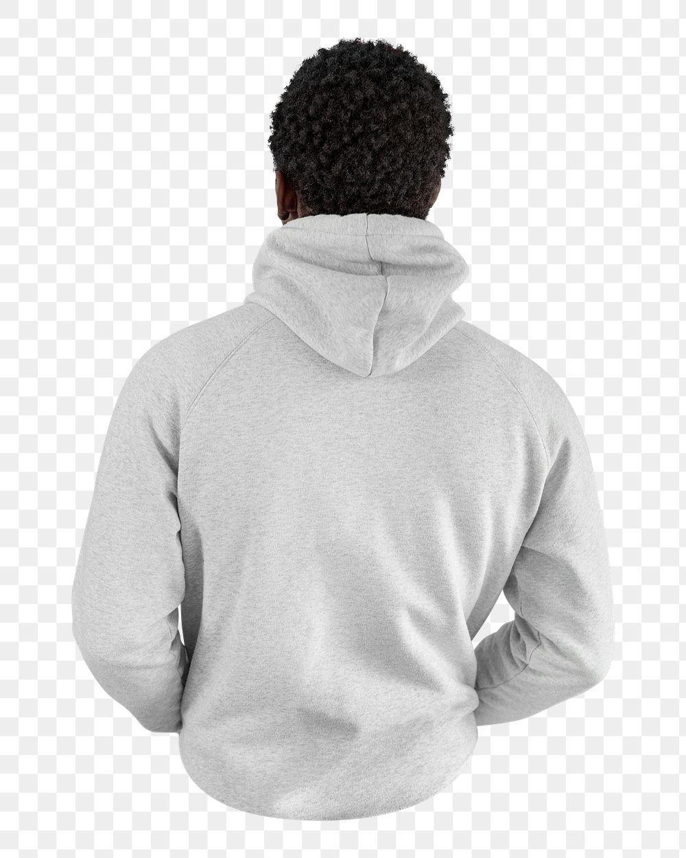 Png hoodie back, African man image on transparent background