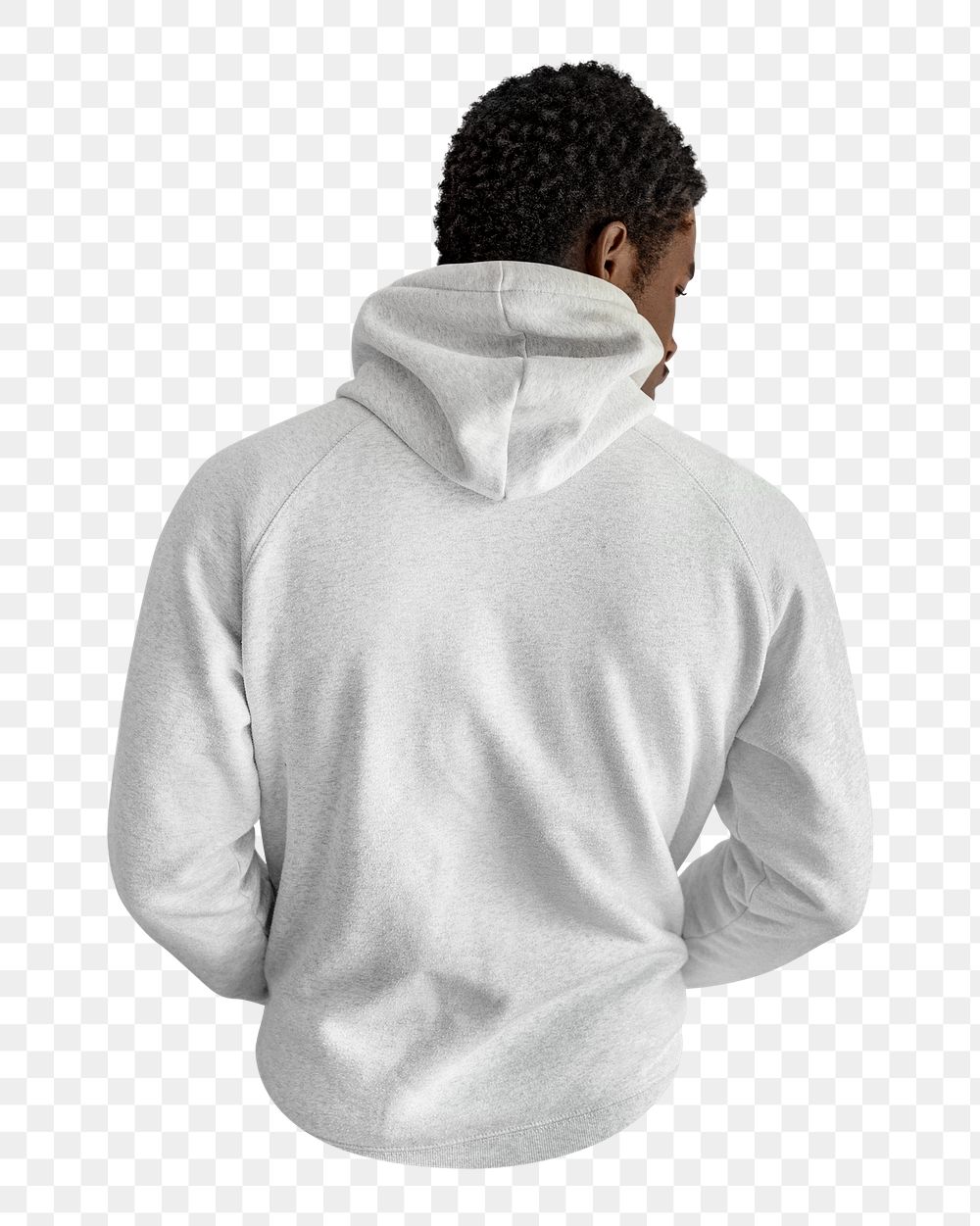 Png back, man in hoodie on transparent background