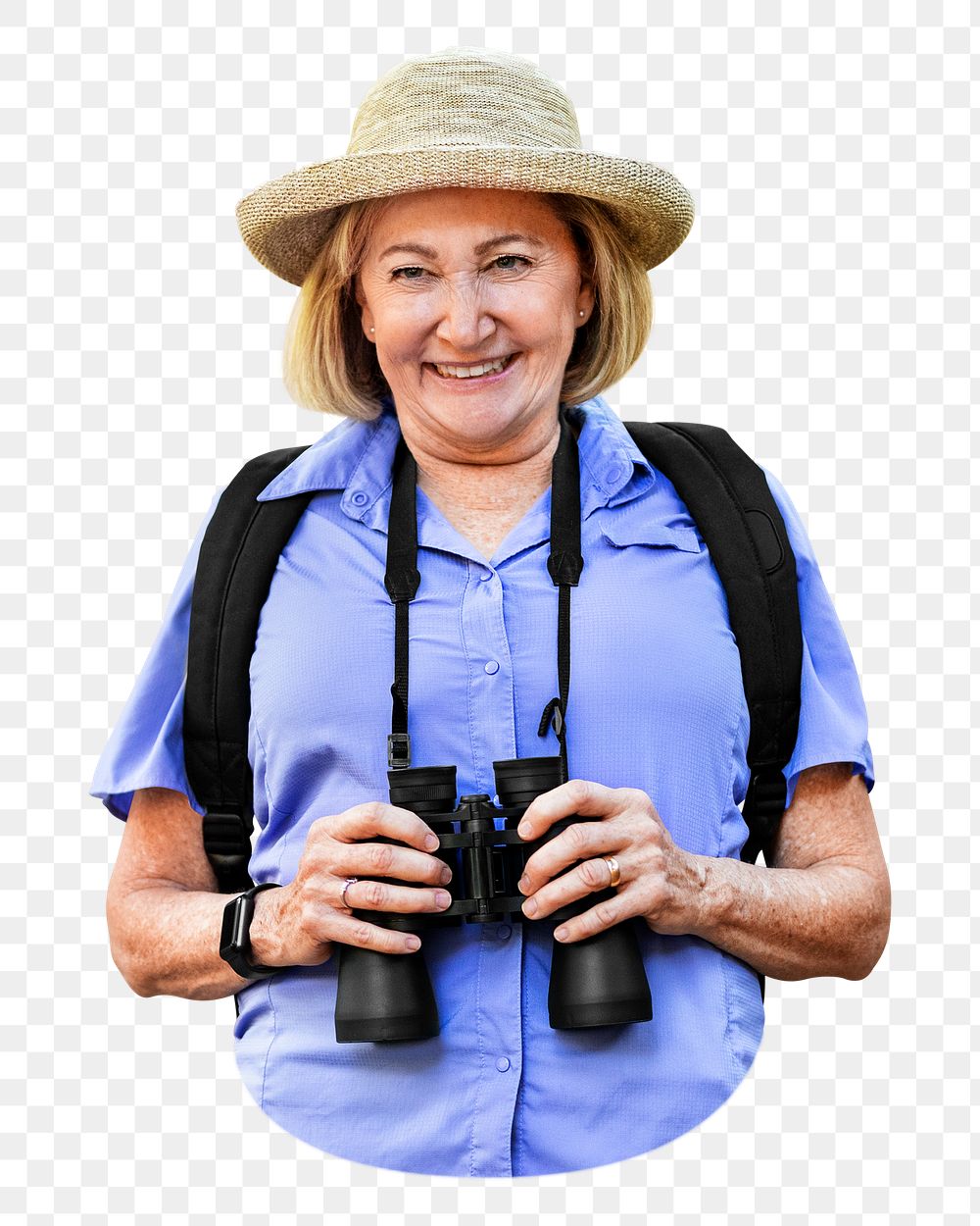 PNG Senior woman on an adventure collage element, transparent background