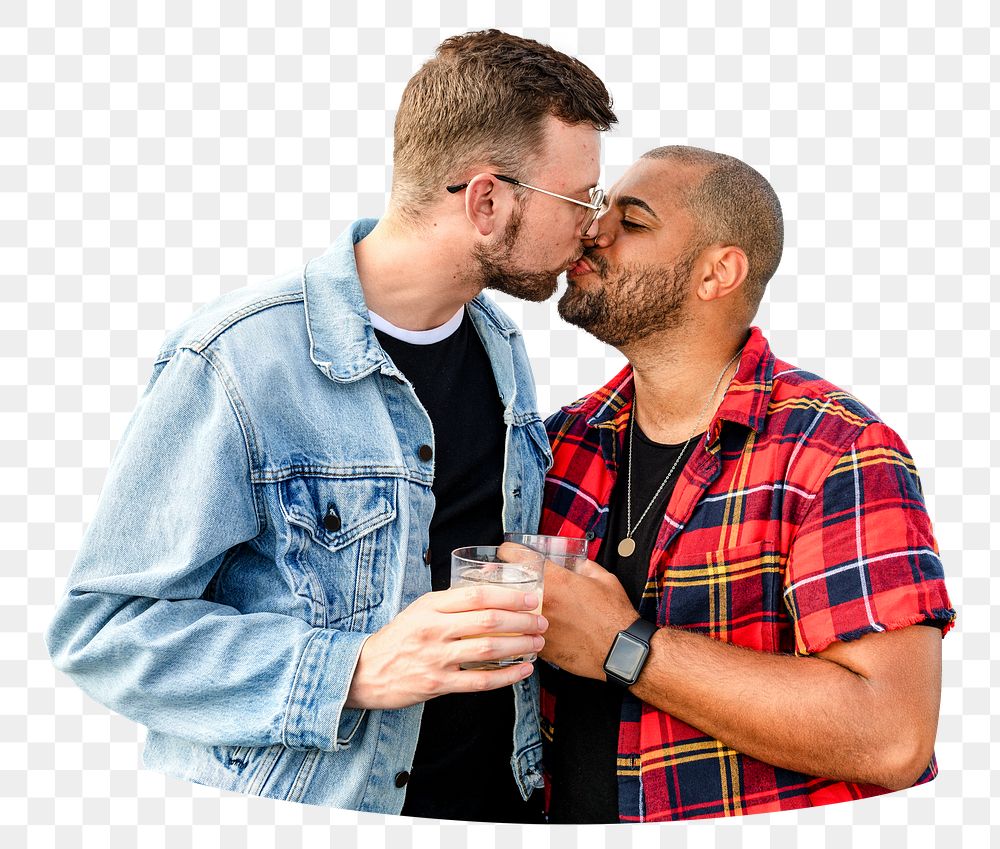 Gay couple png collage element, transparent background