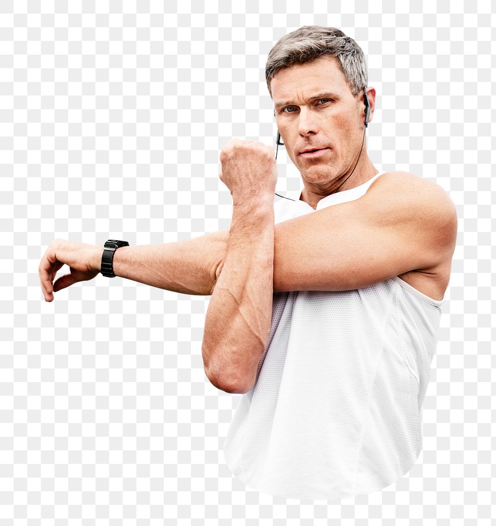 PNG Man stretching before exercise collage element, transparent background