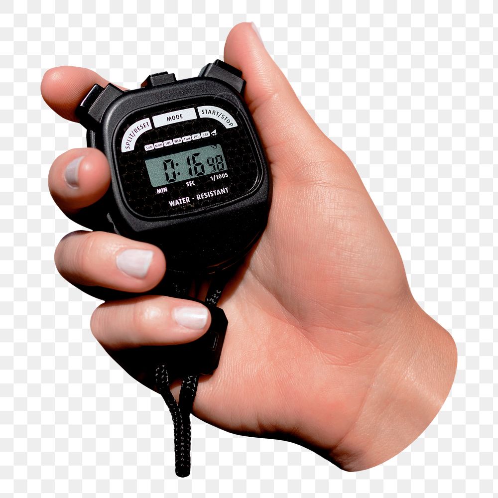 PNG Hand holding stopwatch  transparent background