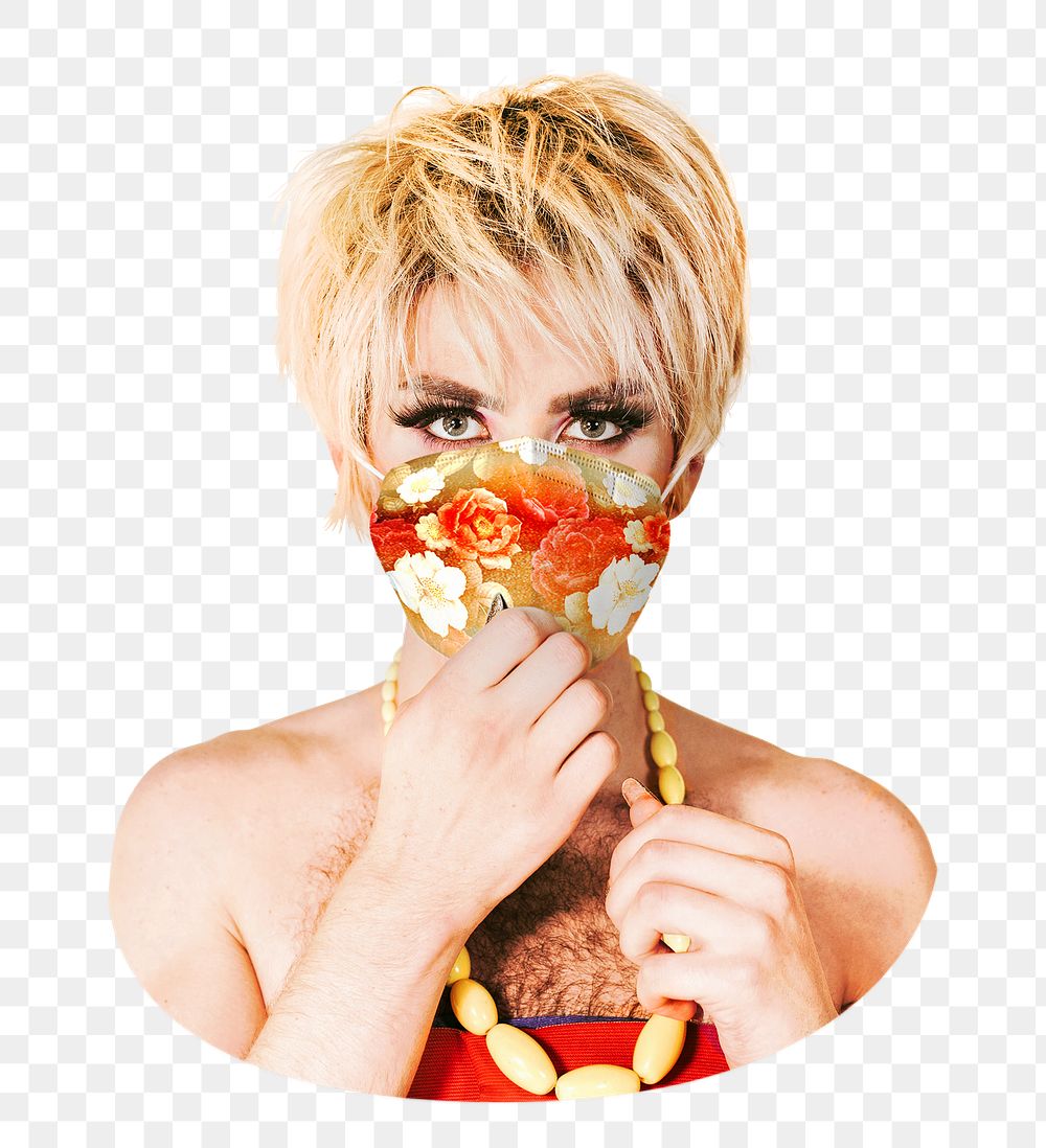 PNG Drag queen wearing a mask collage element, transparent background