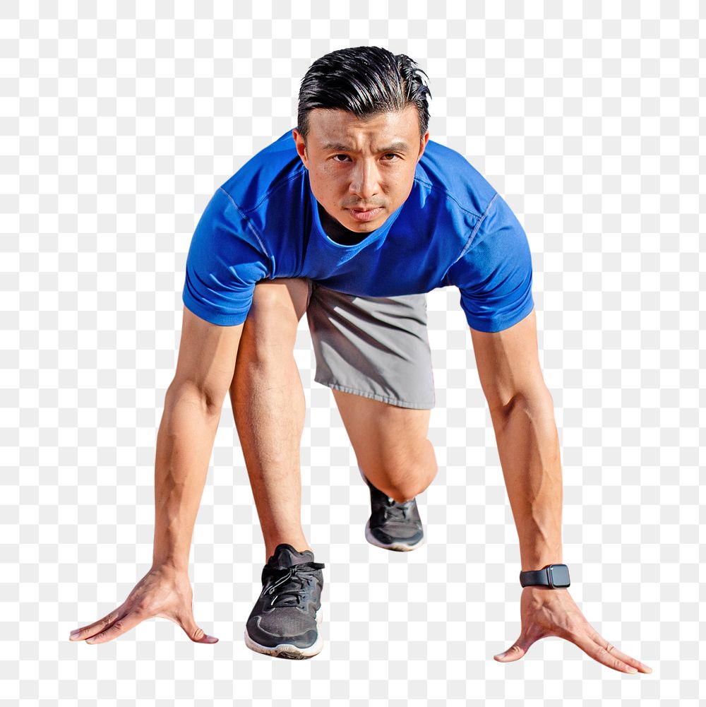 Athletic man png running takeoff, transparent background