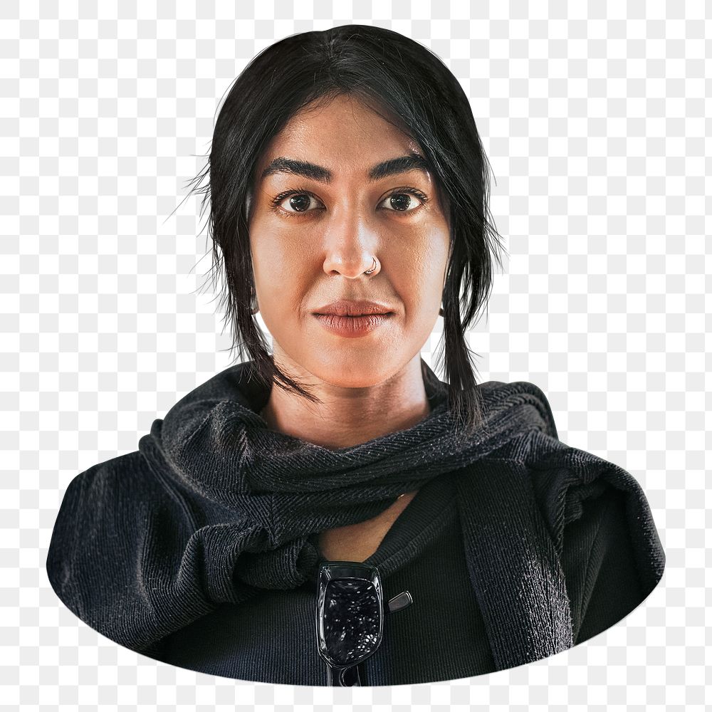 Indian woman closeup portrait png on transparent background