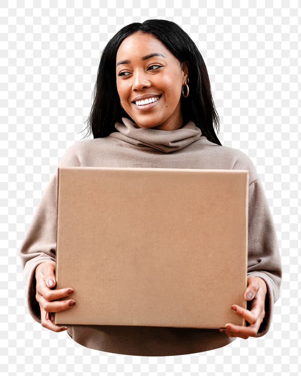 PNG African woman carrying package, collage element, transparent background