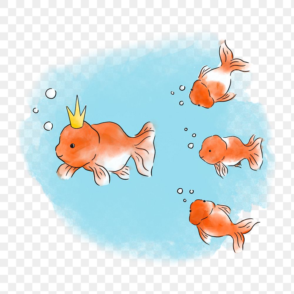 PNG Goldfish following their fish leader, illustration, collage element, transparent background
