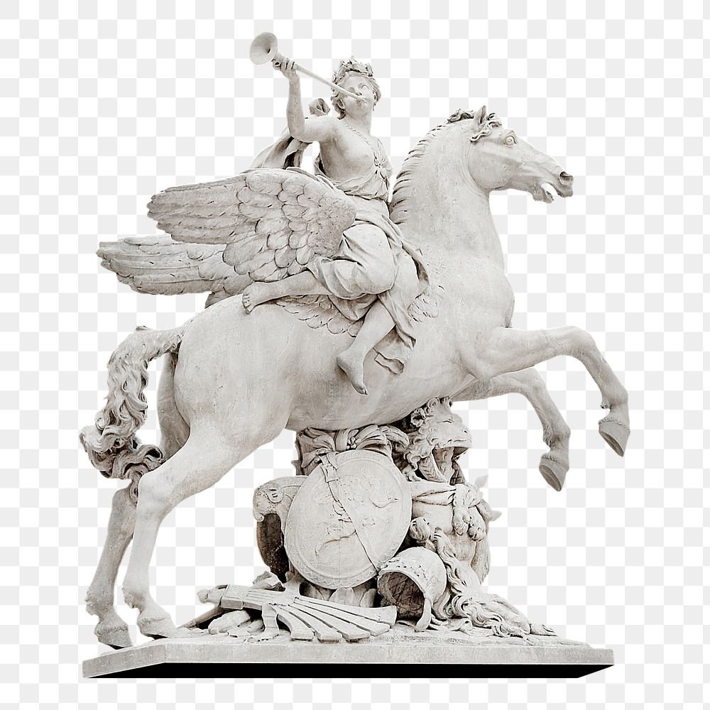 Png pegasas statue, isolated object, transparent background