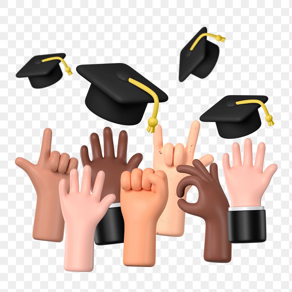 3D graduation png education collage element, transparent background