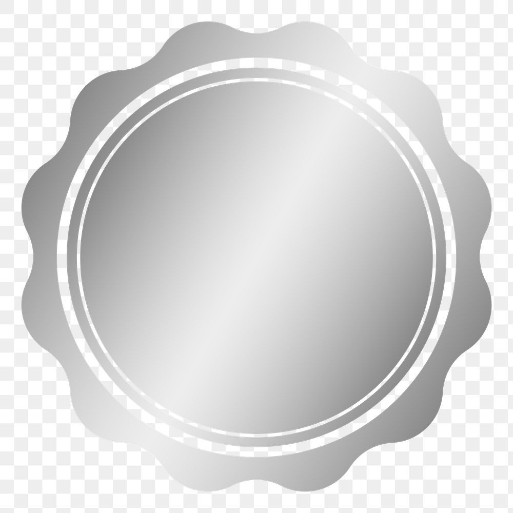 PNG jagged circle, simple metallic silver badge  transparent background