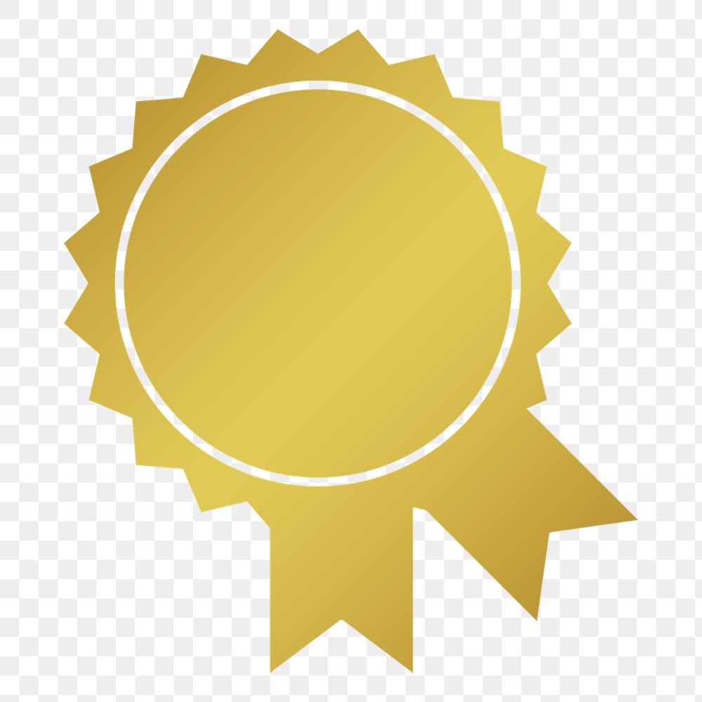 PNG metallic gold award, simple ribbon badge transparent background