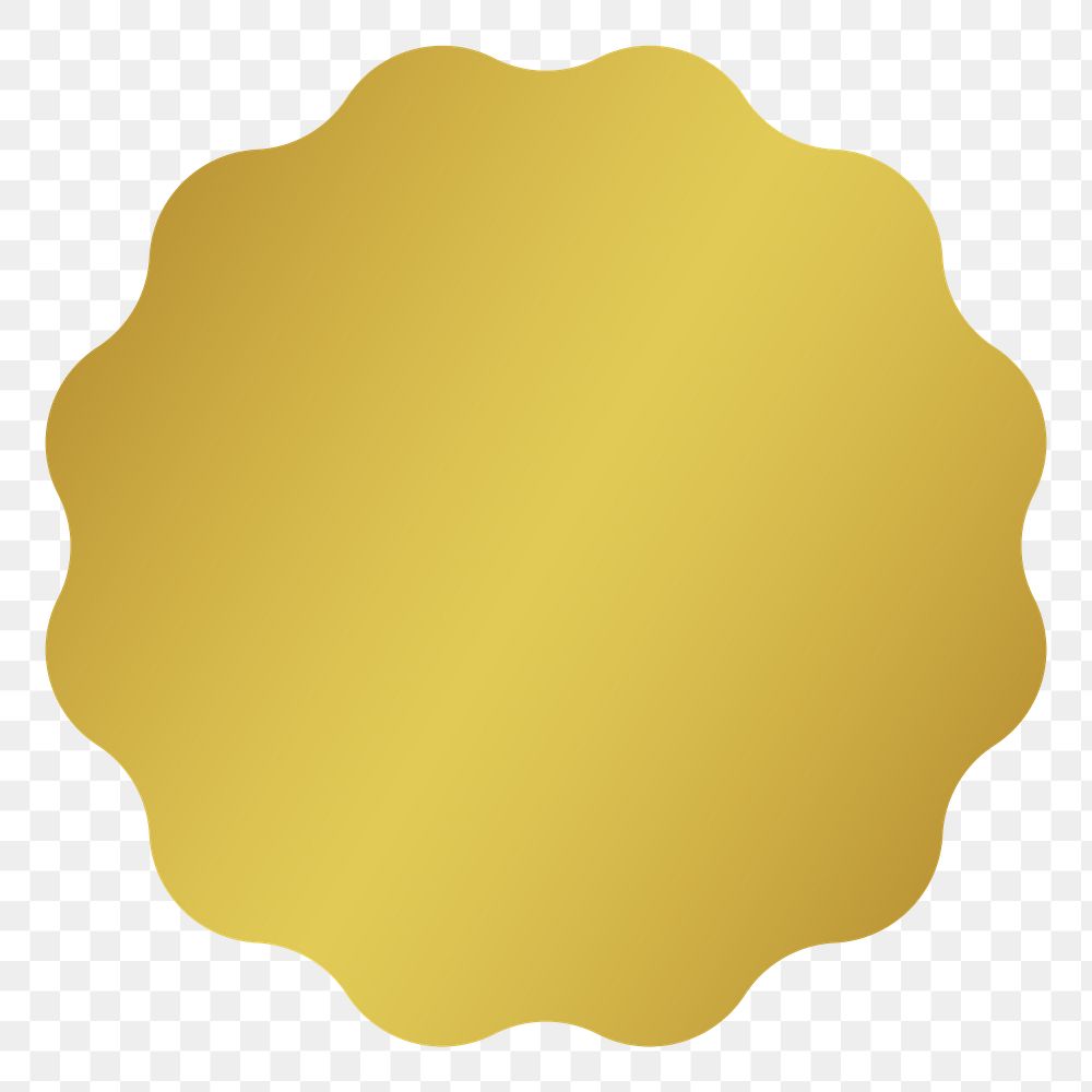 PNG jagged circle, gradient metallic gold badge  transparent background