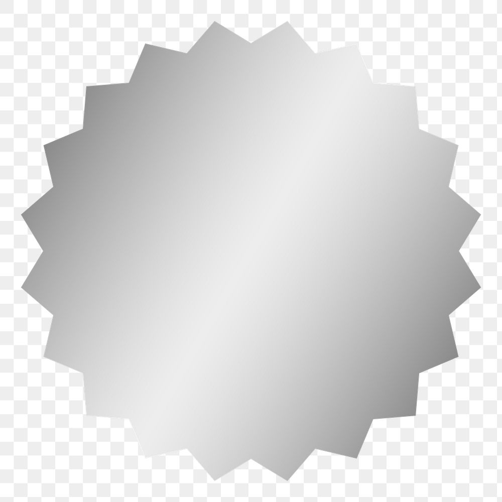 PNG jagged circle, gradient metallic silver badge  transparent background