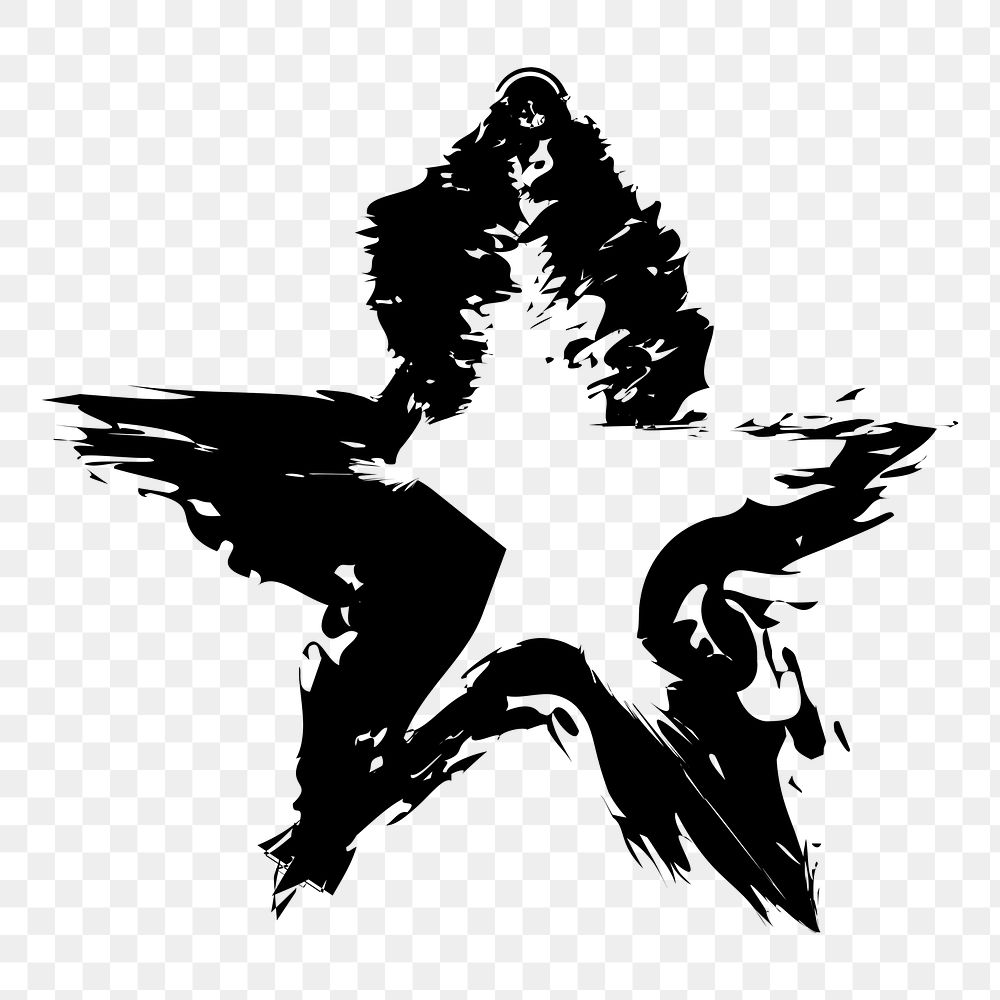 Png crooked star black & white, transparent background