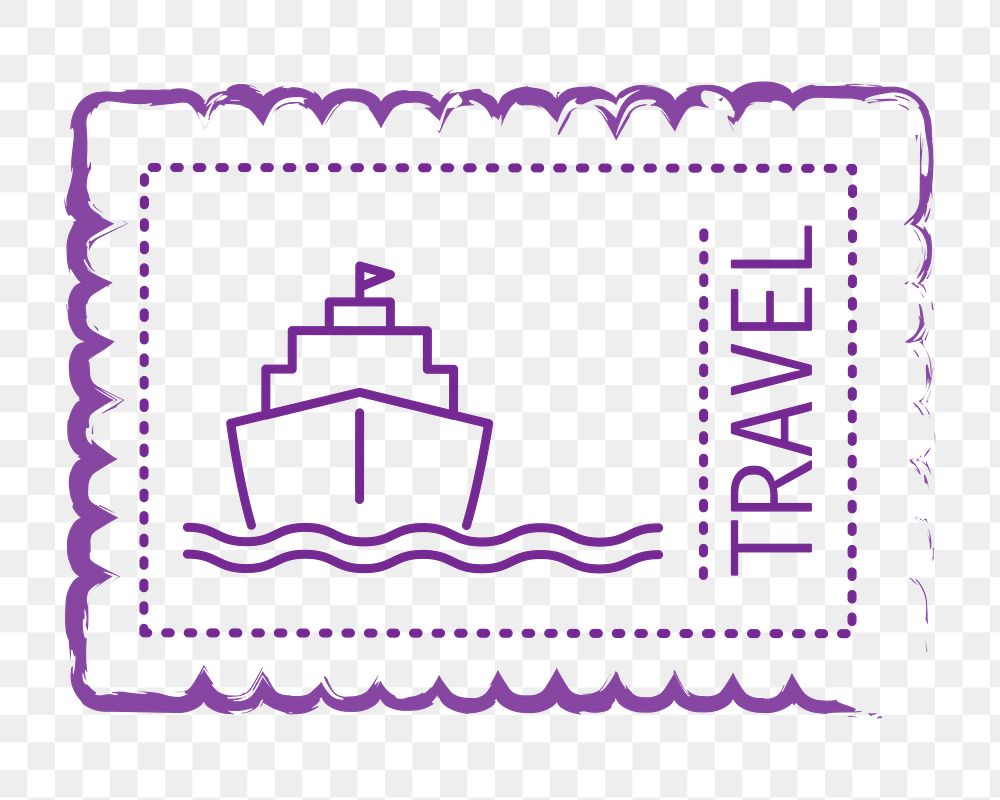 PNG purple ship travel stamp, transparent background