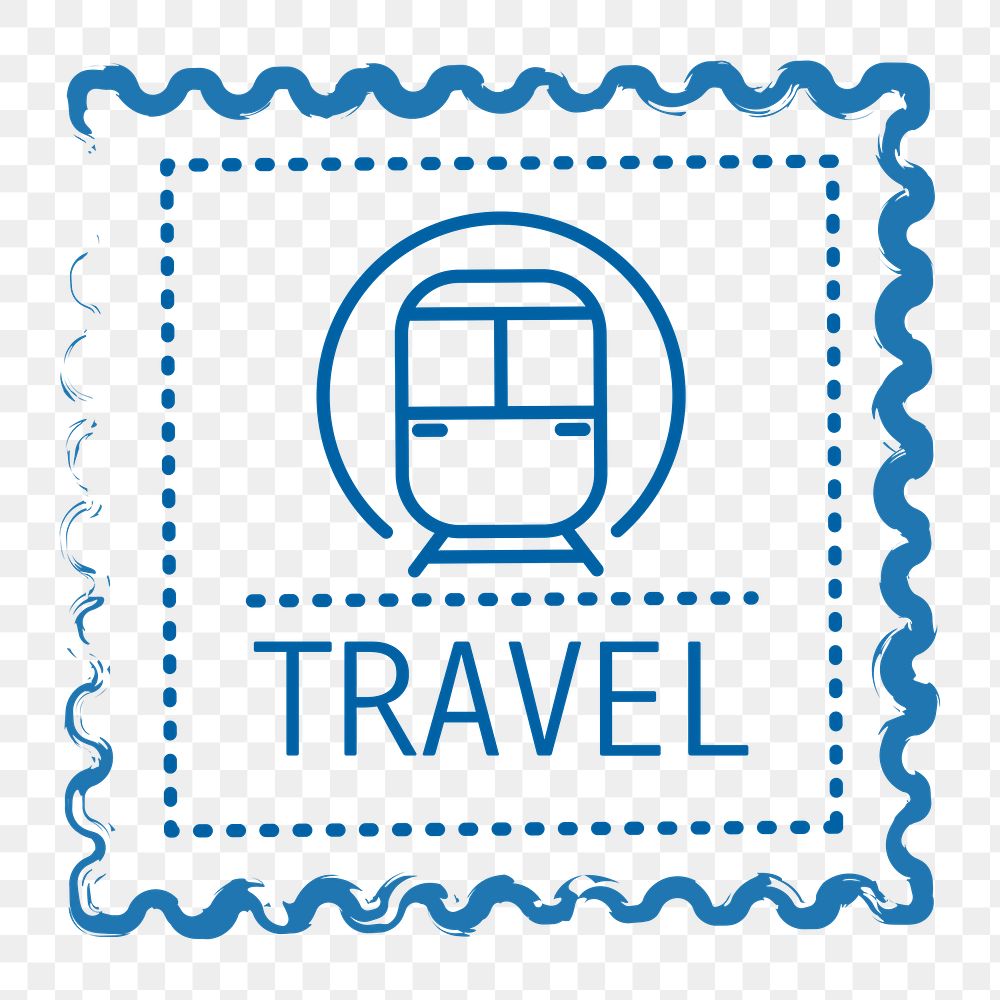 PNG blue doodle train stamp, transparent background