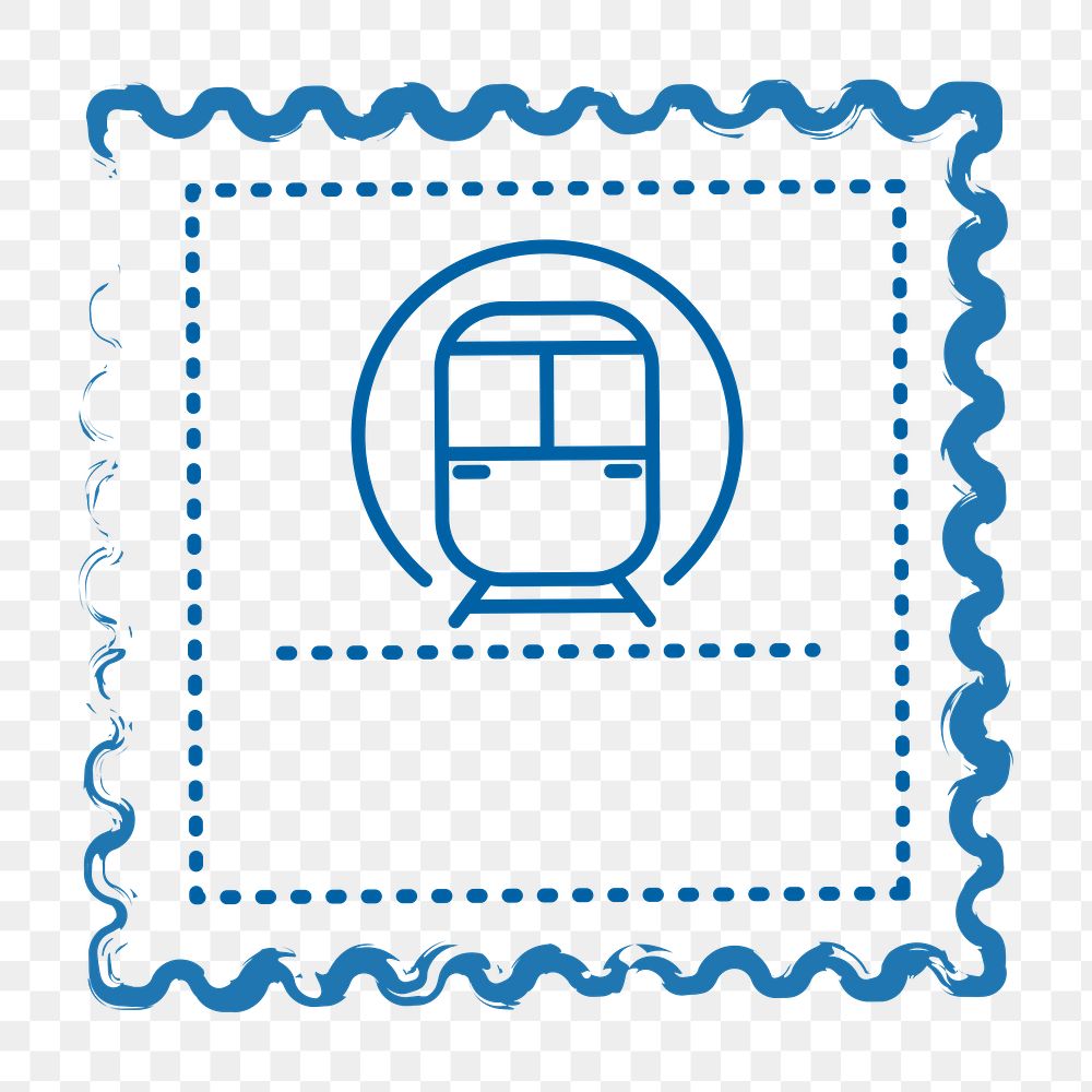 PNG blue train transportation stamp, transparent background