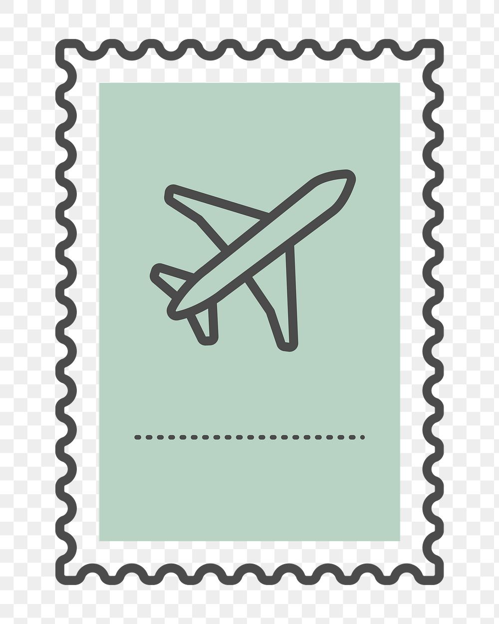 PNG green airplane postage stamp, transparent background