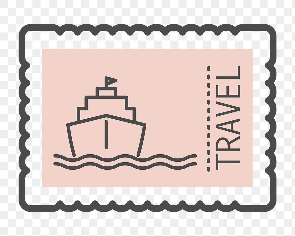PNG pink ship travel stamp, transparent background