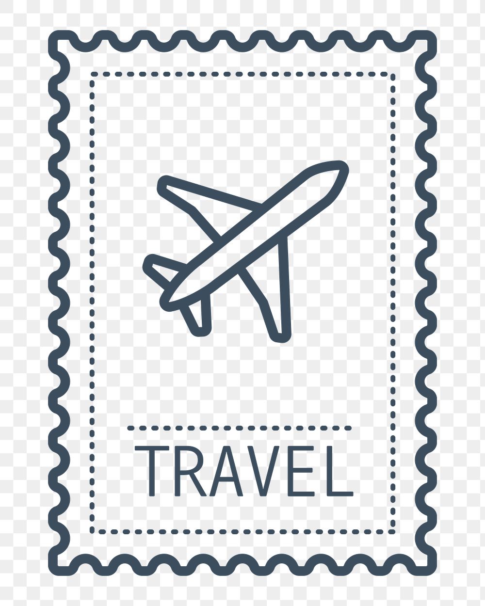 PNG plane outline postage stamp, transparent background