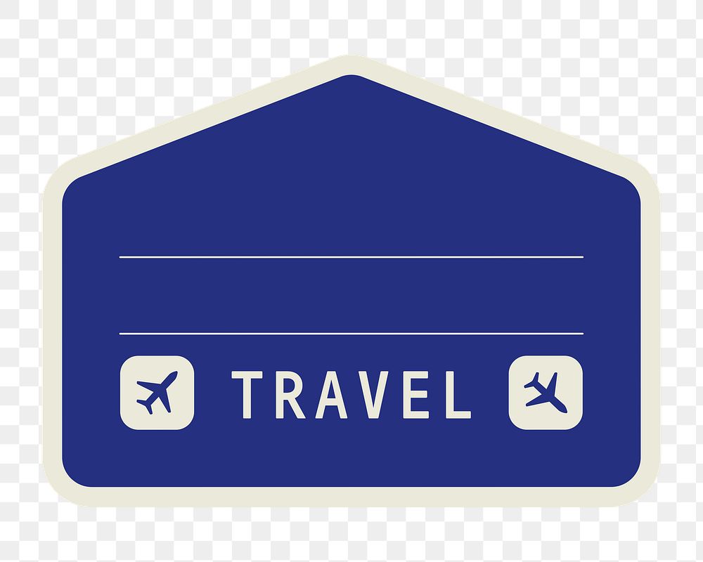 PNG blue geometric travel badge, transparent background