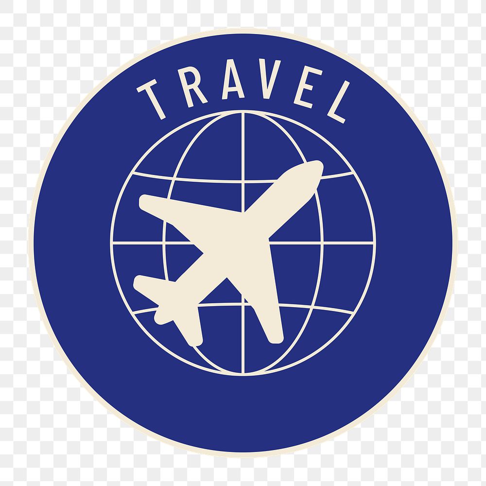 PNG blue global travel badge, transparent background