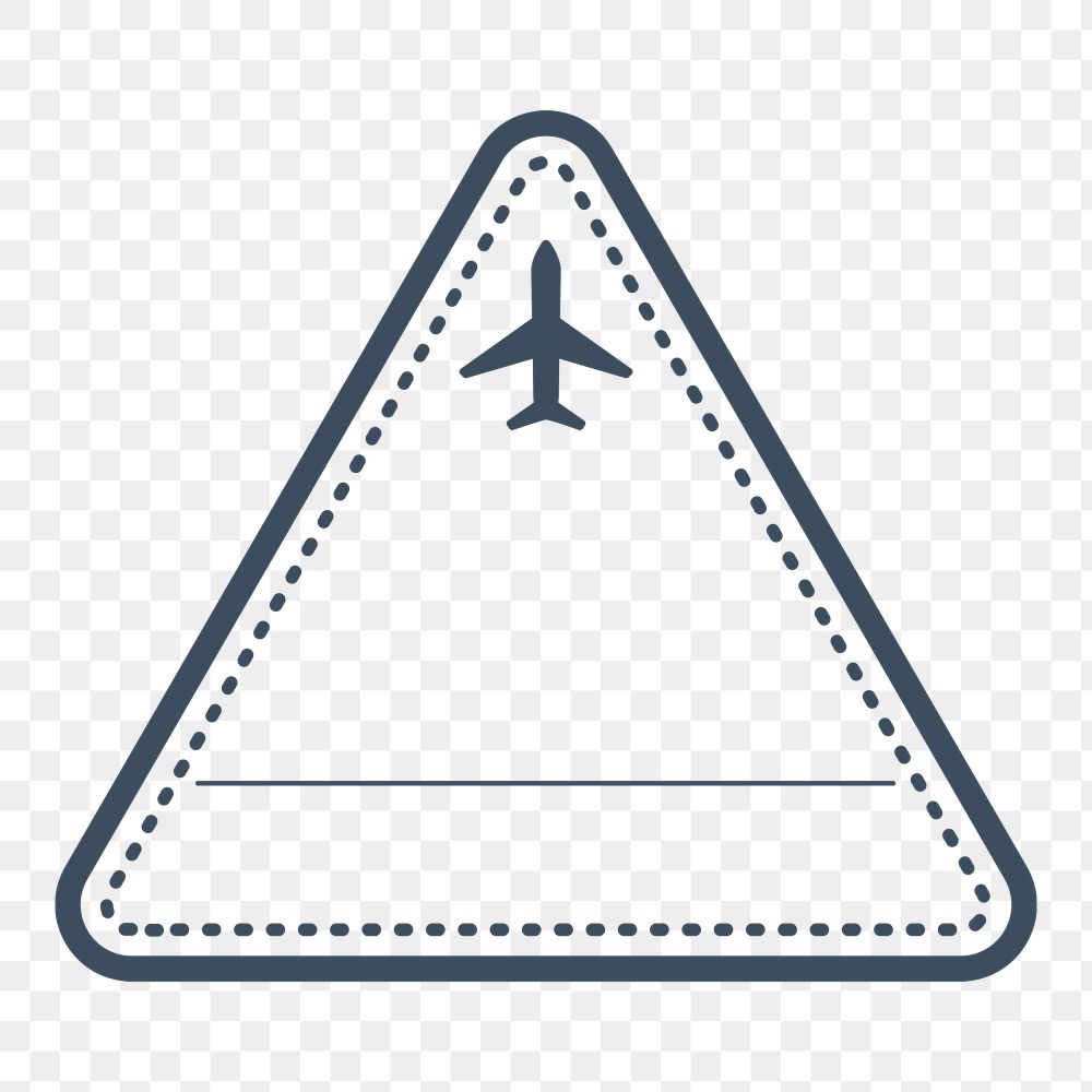 PNG triangle airplane travel badge, transparent background